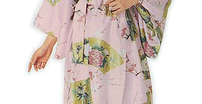 Women's Yukata, Japanese robe, Pink, gold, cranes, bamboo,chrysanthemum