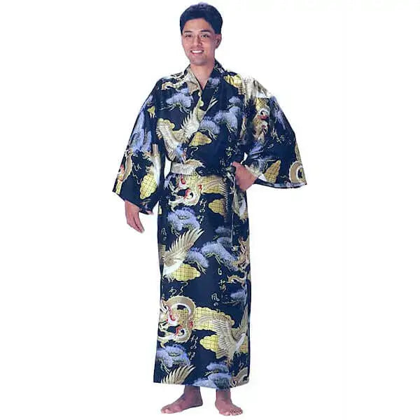 Men's Kimono, black Kimono, red, navy, Dragon & Eagle design, Japanese robe