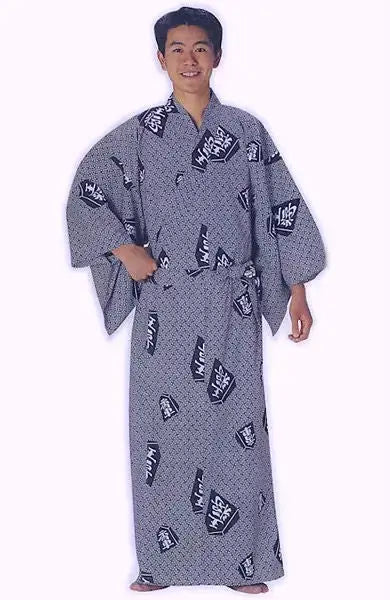 Men's Yukata, black yukata, Shogi design, Japanese robe