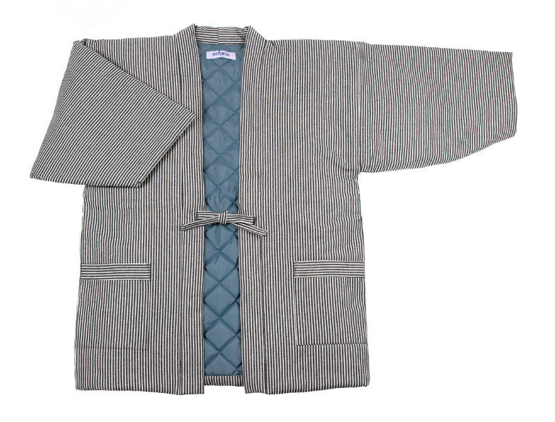 Men's Hanten, Padded Jacket, Japanese jacket,Hickory Stripe,Gray,Grey,XL,extra large