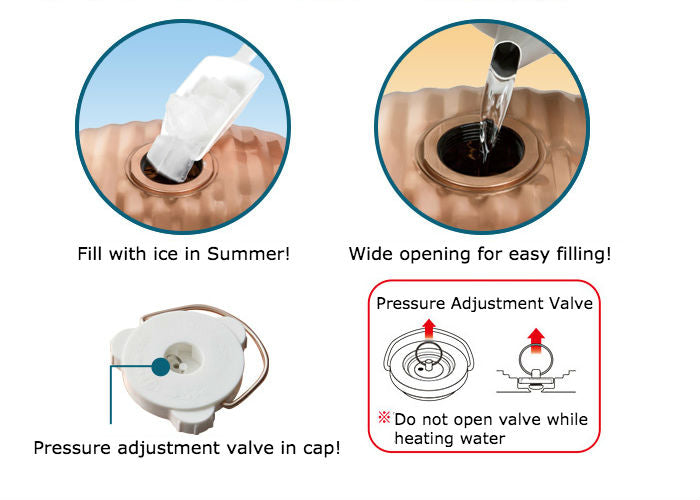 Maruka Yutanpo,2.2L Copper Hot Water Bottle,pressure adjustment valve in cap