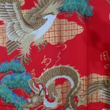 Men's Kimono, black Kimono, red, navy, Dragon & Eagle design, Japanese robe