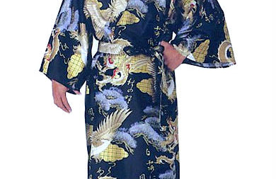 Men's Kimono, black Kimono, red, navy, Dragon & Eagle design, Japanese robe