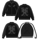 Sukajan, jacket,satin,Twin Dragons,black,silver,yokosuka jumper,sukajan jacket,bomber jacket,souvenir jacket