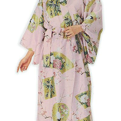 Women's Yukata, Japanese robe, Pink, gold, cranes, bamboo,chrysanthemum